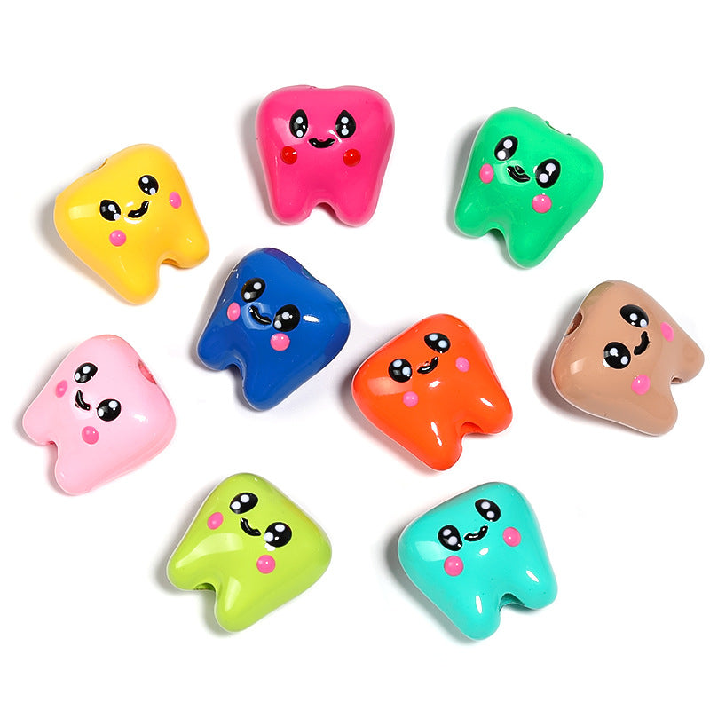 Wholesale 50pcs Acrylic Smiley Face Teeth Beads